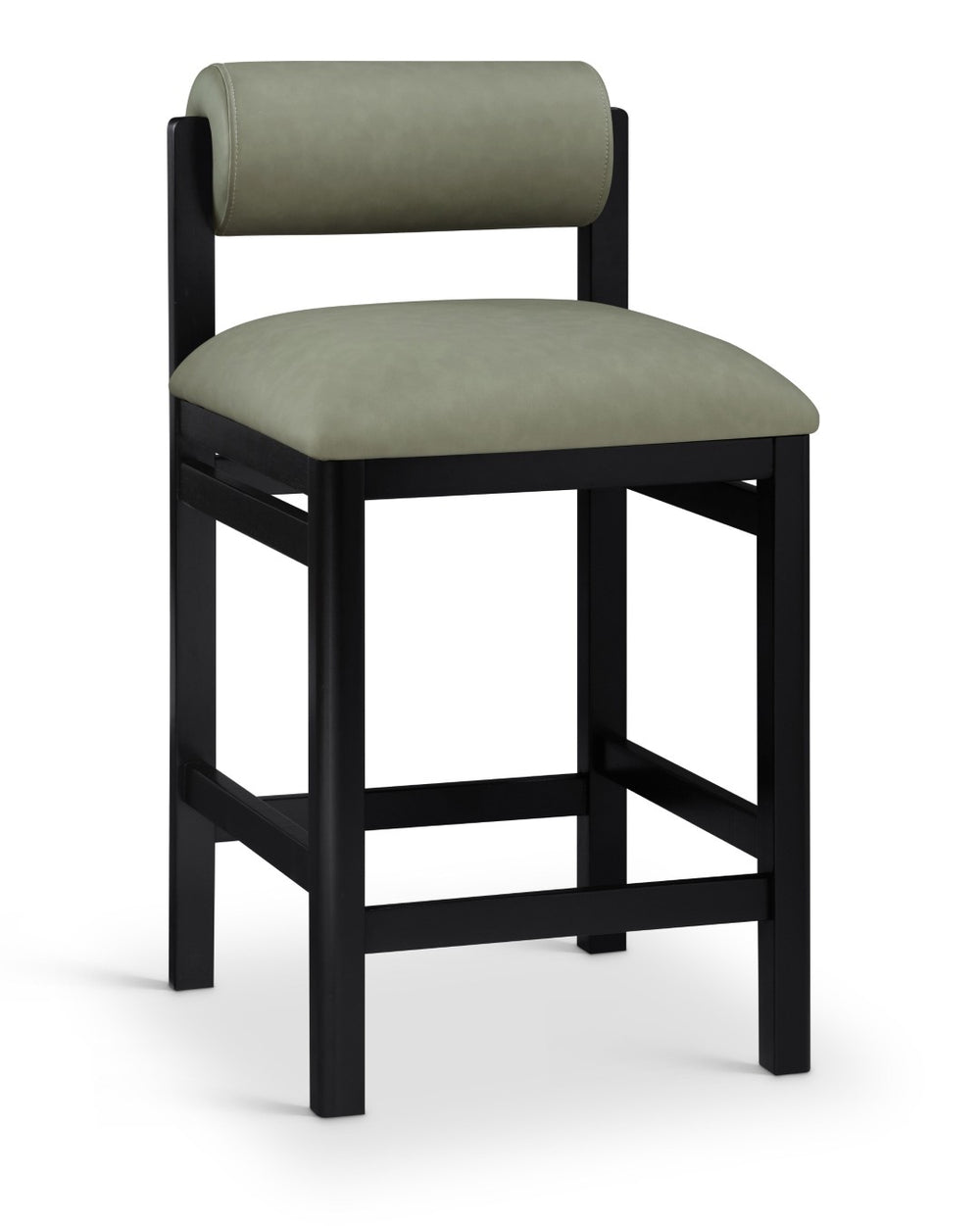Meridian Furniture Roundhill Art Deco Vegan Leather Counter Stool with Black Wood Frame for Kitchen Islands 11089Green-C