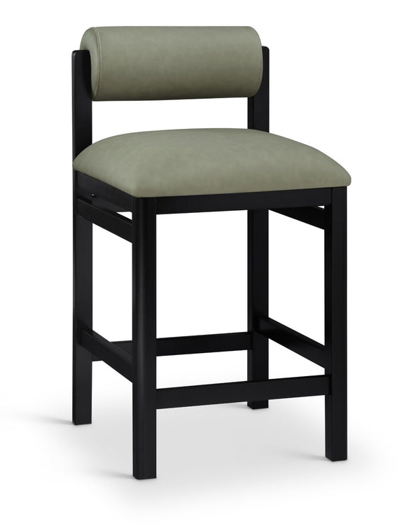 Meridian Furniture Roundhill Art Deco Vegan Leather Counter Stool with Black Wood Frame for Kitchen Islands 11089Green-C