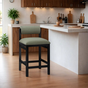 Meridian Furniture Roundhill Art Deco Vegan Leather Counter Stool with Black Wood Frame for Kitchen Islands 11089Green-C