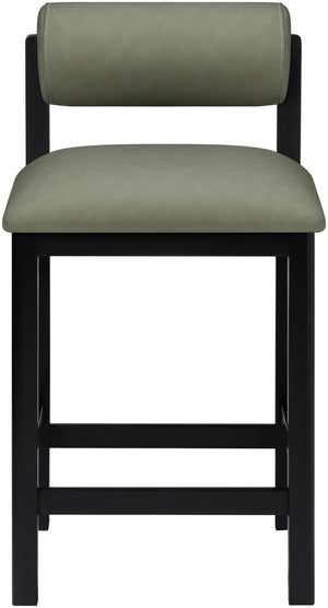 Meridian Furniture Roundhill Art Deco Vegan Leather Counter Stool with Black Wood Frame for Kitchen Islands 11089Green-C