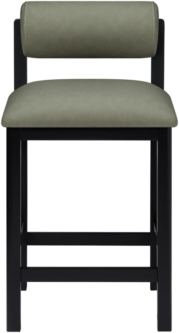 Meridian Furniture Roundhill Art Deco Vegan Leather Counter Stool with Black Wood Frame for Kitchen Islands 11089Green-C