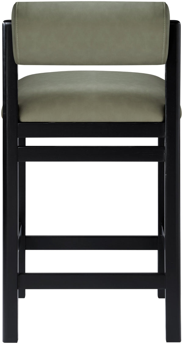 Meridian Furniture Roundhill Art Deco Vegan Leather Counter Stool with Black Wood Frame for Kitchen Islands 11089Green-C