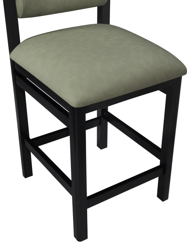 Meridian Furniture Roundhill Art Deco Vegan Leather Counter Stool with Black Wood Frame for Kitchen Islands 11089Green-C