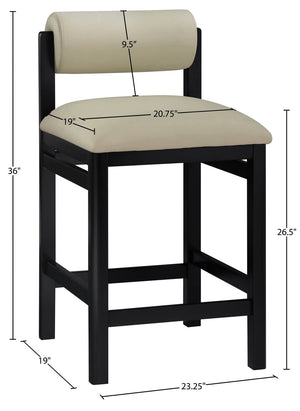 Meridian Furniture Roundhill Art Deco Vegan Leather Counter Stool with Black Lacquer Wood Frame 11089Taupe-C