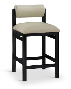 Meridian Furniture Roundhill Art Deco Vegan Leather Counter Stool with Black Lacquer Wood Frame 11089Taupe-C
