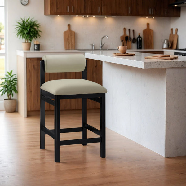 Meridian Furniture Roundhill Art Deco Vegan Leather Counter Stool with Black Lacquer Wood Frame 11089Taupe-C