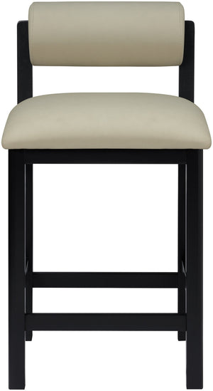 Meridian Furniture Roundhill Art Deco Vegan Leather Counter Stool with Black Lacquer Wood Frame 11089Taupe-C
