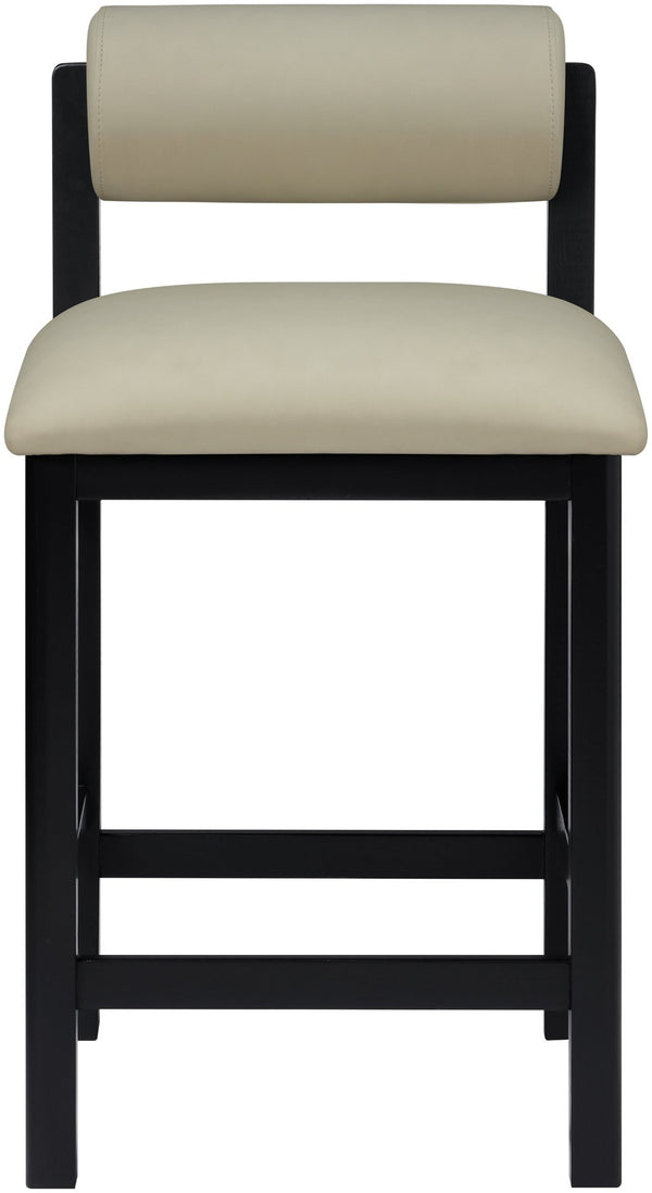 Meridian Furniture Roundhill Art Deco Vegan Leather Counter Stool with Black Lacquer Wood Frame 11089Taupe-C