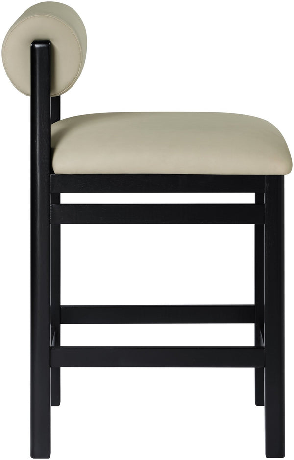 Meridian Furniture Roundhill Art Deco Vegan Leather Counter Stool with Black Lacquer Wood Frame 11089Taupe-C