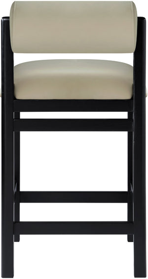 Meridian Furniture Roundhill Art Deco Vegan Leather Counter Stool with Black Lacquer Wood Frame 11089Taupe-C