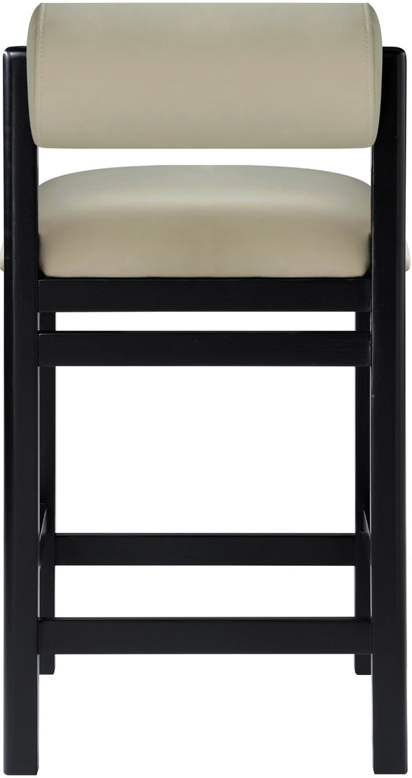 Meridian Furniture Roundhill Art Deco Vegan Leather Counter Stool with Black Lacquer Wood Frame 11089Taupe-C