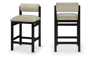 Meridian Furniture Roundhill Art Deco Vegan Leather Counter Stool with Black Lacquer Wood Frame 11089Taupe-C