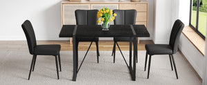English Elm Table and Chair Set Round Tempered Glass Top with X Base and Four Pu Leather Seats W1151S04376
