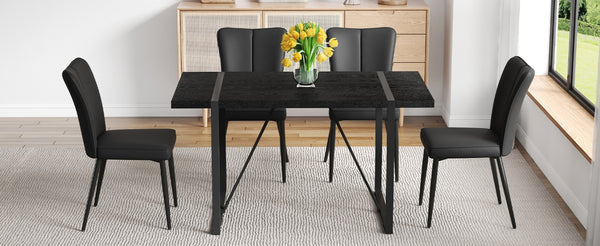 English Elm Table and Chair Set Round Tempered Glass Top with X Base and Four Pu Leather Seats W1151S04376