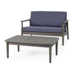 English Elm Christopher Knight Home® - Patio Loveseat And Coffee Table Set - Minimalist Acacia Wood Furniture For Relaxing Outdoor Spaces 68628.00GDGRY