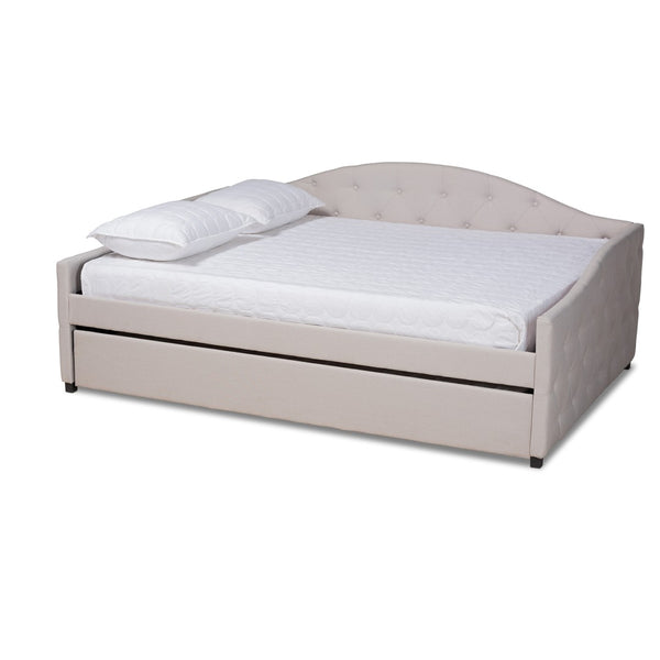 Baxton Studio Baxton Studio Becker Elegant Upholstered Daybed with Trundle - Chic Beige Fabric & Modern Design Full Becker-Beige-Daybed-F/T