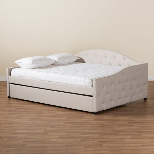 Baxton Studio Baxton Studio Becker Elegant Upholstered Daybed with Trundle - Chic Beige Fabric & Modern Design Full Becker-Beige-Daybed-F/T