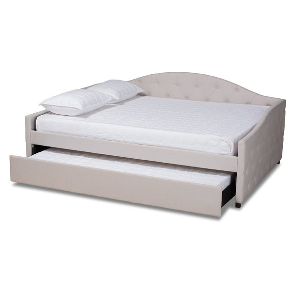 Baxton Studio Baxton Studio Becker Elegant Upholstered Daybed with Trundle - Chic Beige Fabric & Modern Design Full Becker-Beige-Daybed-F/T