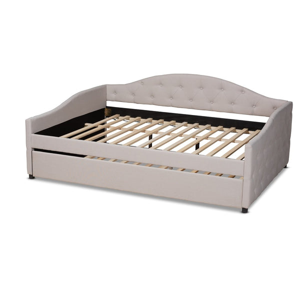 Baxton Studio Baxton Studio Becker Elegant Upholstered Daybed with Trundle - Chic Beige Fabric & Modern Design Full Becker-Beige-Daybed-F/T