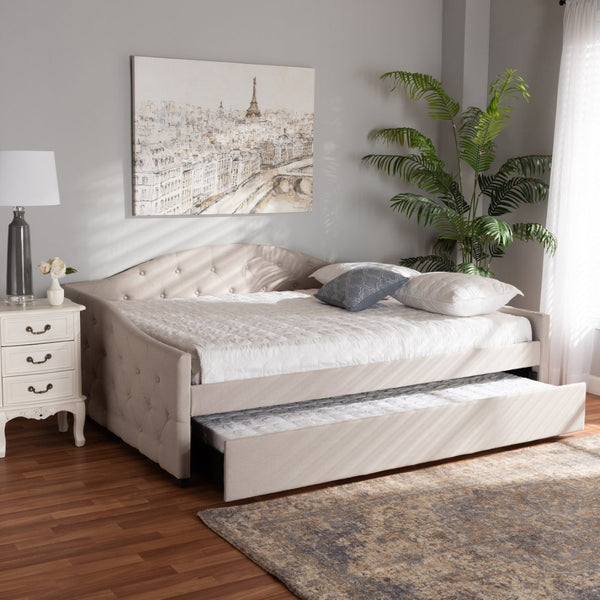 Baxton Studio Baxton Studio Becker Elegant Upholstered Daybed with Trundle - Chic Beige Fabric & Modern Design Full Becker-Beige-Daybed-F/T
