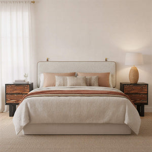 Bela Wall Mounted Queen Headboard Shearling Upholstered Floating Minimalist Bedroom