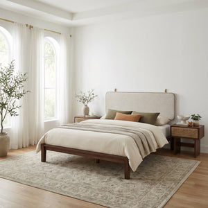 Bela Wall Mounted Queen Headboard Shearling Upholstered Floating Minimalist Bedroom
