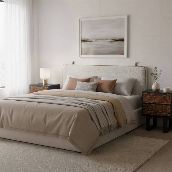 Bela Wall Mounted Queen Headboard Shearling Upholstered Floating Minimalist Bedroom