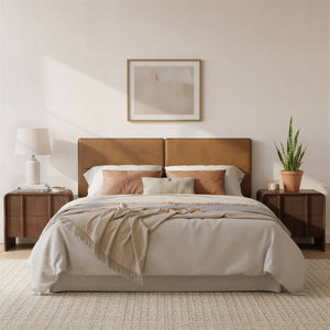 Cove Wall Mounted Queen Headboard Faux Leather Padded Art Deco Bedroom Accent