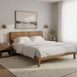 Cove Wall Mounted Queen Headboard Faux Leather Padded Art Deco Bedroom Accent