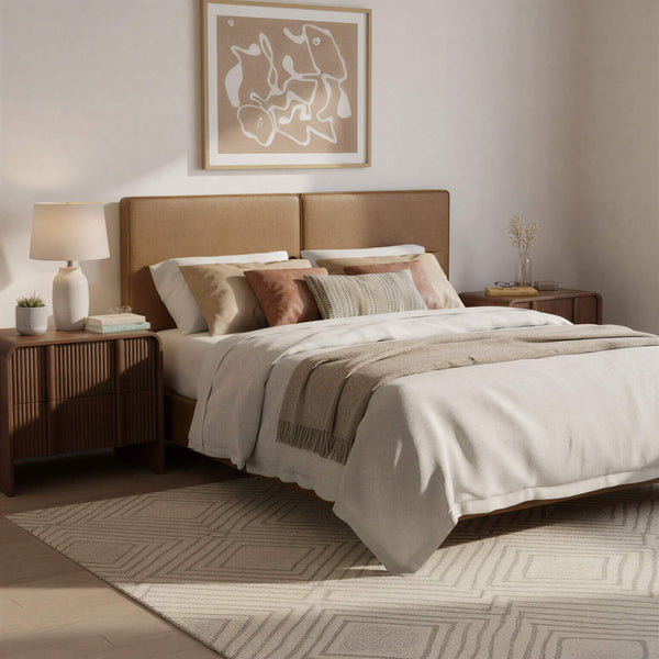 Cove Wall Mounted Queen Headboard Faux Leather Padded Art Deco Bedroom Accent