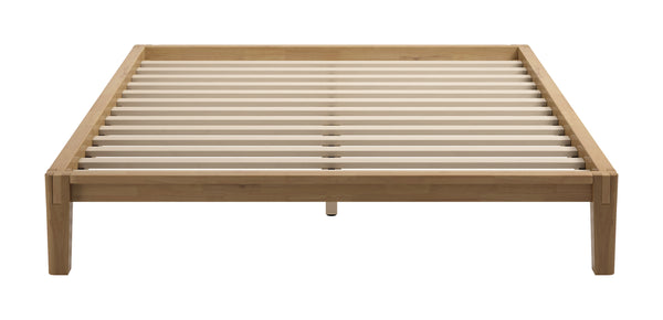 Luum Solid Rubberwood Queen Platform Bed Low Profile Mid-century Modern Frame No Box Spring Need
