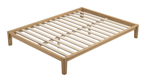 Luum Solid Rubberwood Queen Platform Bed Low Profile Mid-century Modern Frame No Box Spring Need