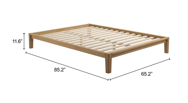 Luum Solid Rubberwood Queen Platform Bed Low Profile Mid-century Modern Frame No Box Spring Need