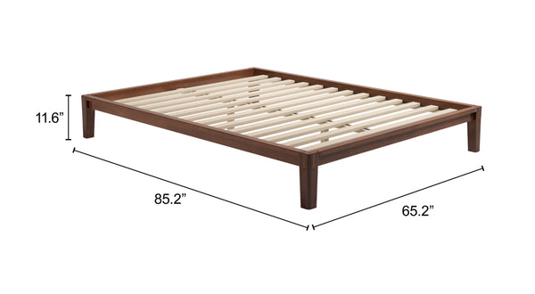 Luum Solid Rubberwood Queen Platform Bed Low Profile Mid-century Modern Frame No Box Spring Need