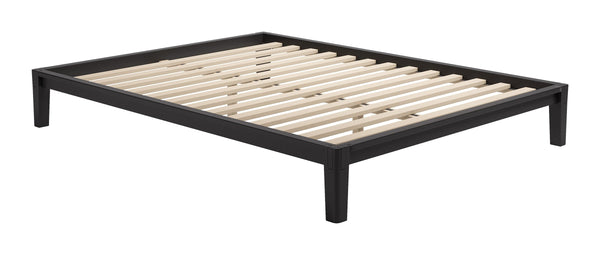 Zuo Modern Luum Solid Rubberwood Queen Platform Bed Low Profile Mid-century Modern Frame No Box Spring Need Black 110916