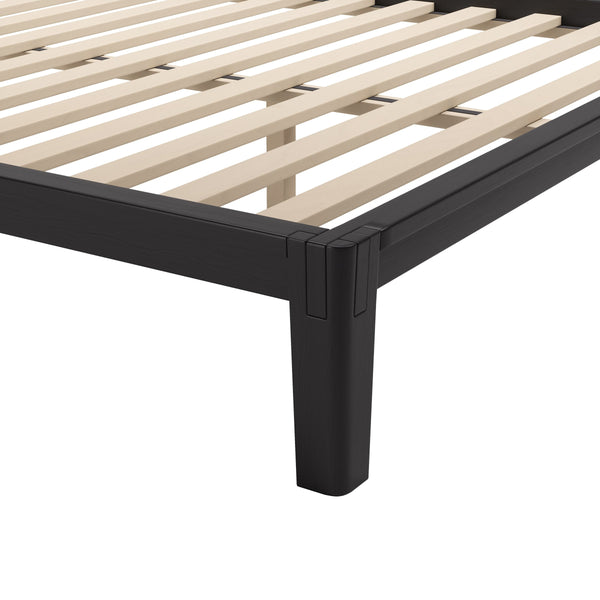 Luum Solid Rubberwood Queen Platform Bed Low Profile Mid-century Modern Frame No Box Spring Need