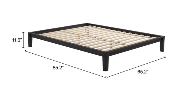 Luum Solid Rubberwood Queen Platform Bed Low Profile Mid-century Modern Frame No Box Spring Need
