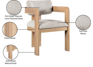 Meridian Furniture Sacha Fluted Wood Dining Chair with Two-tone Woven Linen Upholstery for Any Room 11091Beige-C