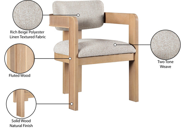 Meridian Furniture Sacha Fluted Wood Dining Chair with Two-tone Woven Linen Upholstery for Any Room 11091Beige-C