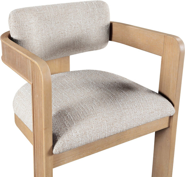 Meridian Furniture Sacha Fluted Wood Dining Chair with Two-tone Woven Linen Upholstery for Any Room 11091Beige-C