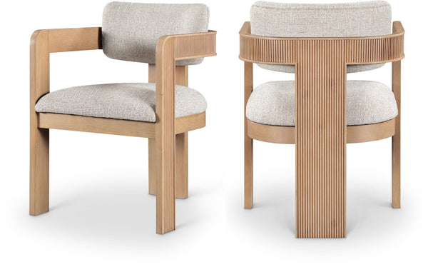 Meridian Furniture Sacha Fluted Wood Dining Chair with Two-tone Woven Linen Upholstery for Any Room 11091Beige-C