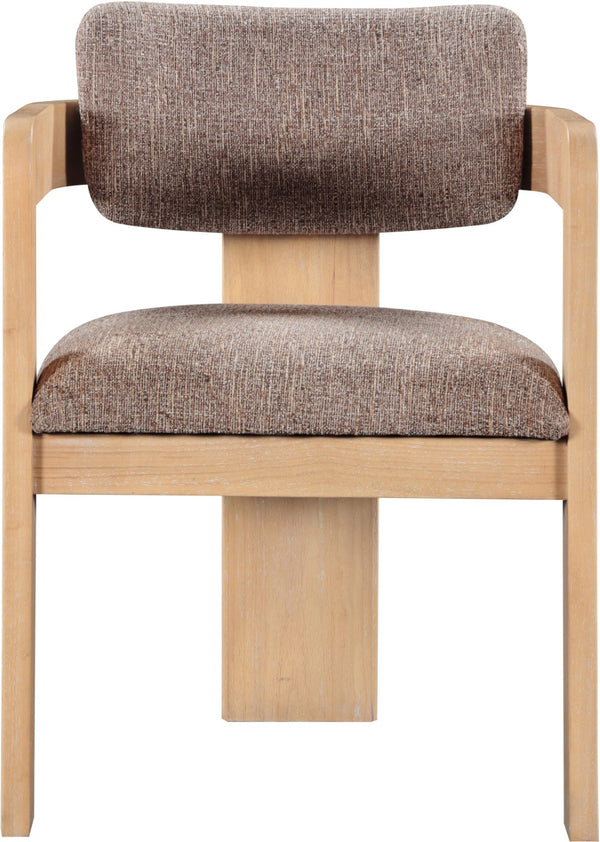 Meridian Furniture Sacha Linen Weave Upholstered Dining Chair with Fluted Natural Wood Frame 11091Brown-C