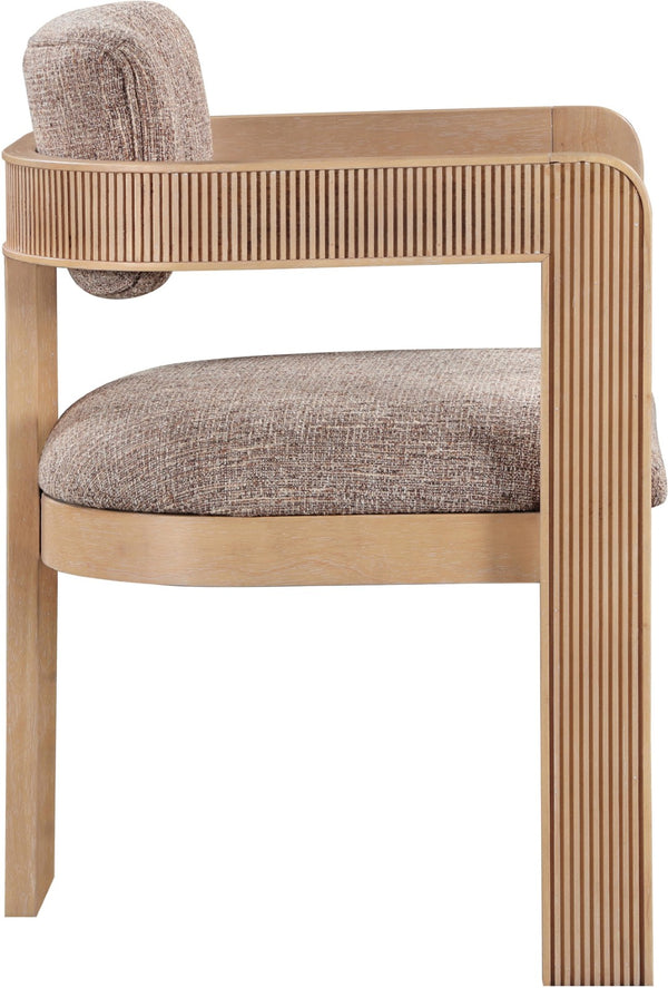 Meridian Furniture Sacha Linen Weave Upholstered Dining Chair with Fluted Natural Wood Frame 11091Brown-C