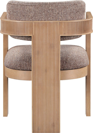 Meridian Furniture Sacha Linen Weave Upholstered Dining Chair with Fluted Natural Wood Frame 11091Brown-C