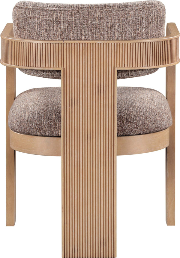 Meridian Furniture Sacha Linen Weave Upholstered Dining Chair with Fluted Natural Wood Frame 11091Brown-C