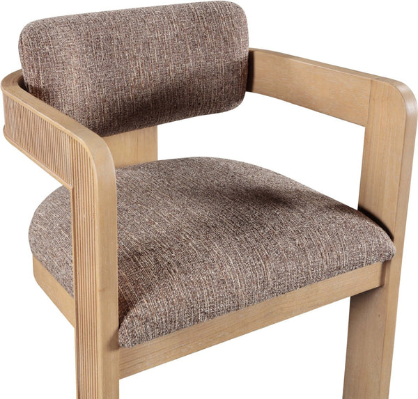 Meridian Furniture Sacha Linen Weave Upholstered Dining Chair with Fluted Natural Wood Frame 11091Brown-C