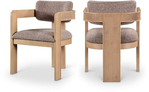 Meridian Furniture Sacha Linen Weave Upholstered Dining Chair with Fluted Natural Wood Frame 11091Brown-C