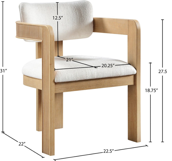 Meridian Furniture Sacha Cream Upholstered Dining Chair with Fluted Wood Frame and Linen Weave Fabric 11091Cream-C