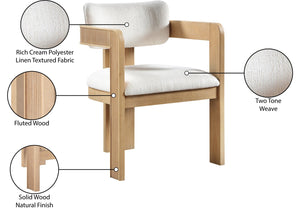 Meridian Furniture Sacha Cream Upholstered Dining Chair with Fluted Wood Frame and Linen Weave Fabric 11091Cream-C