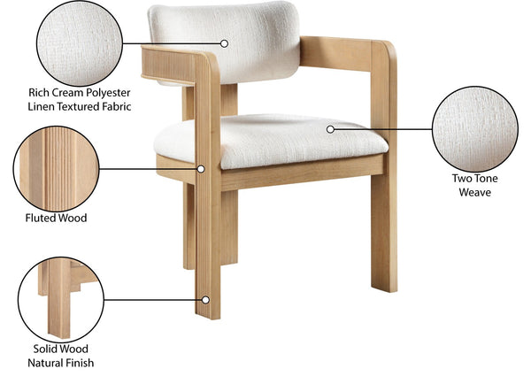 Meridian Furniture Sacha Cream Upholstered Dining Chair with Fluted Wood Frame and Linen Weave Fabric 11091Cream-C